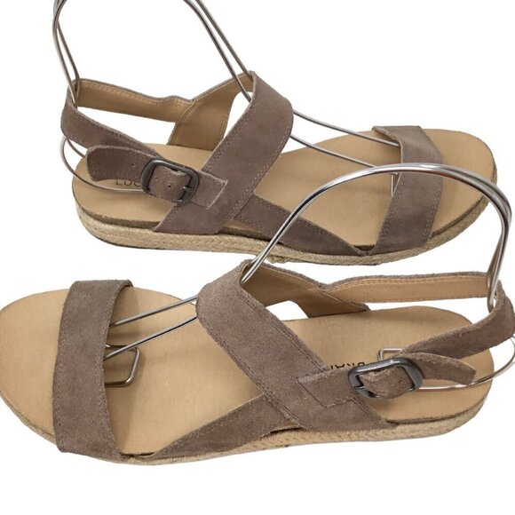 Lucky Brand Gadine Espadrille Sandals Suede Tan Leather Size 9.5 Boho Buckle - Picture 2 of 8